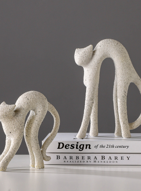 创意陶瓷砂岩猫咪摆件现代简约客厅玄关电视柜酒柜装饰品艺术摆设