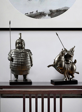 新中式士兵马俑摆件文创玄关书柜复古将军战士抽象人物雕塑装饰品