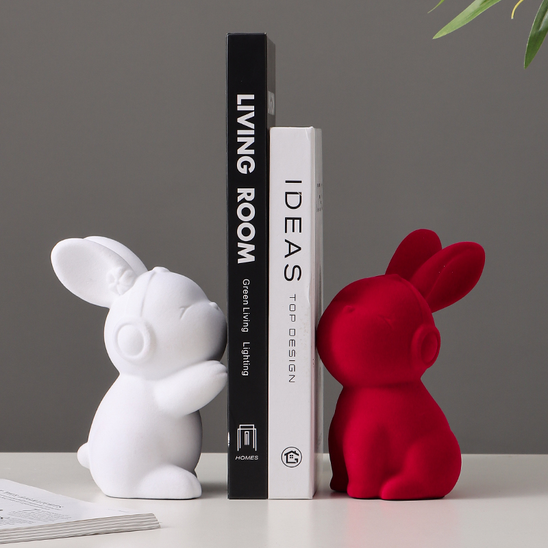 可爱植绒兔子书挡摆件