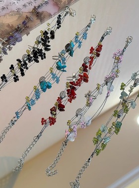 夏天彩色小碎石手链女生轻奢小众精致甜酷辣妹手饰品可调节高级感