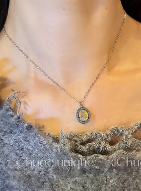 冰糖宝石吊坠精致细款锁骨链男款毛衣链嘻哈风小众设计女生项链