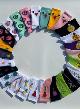 潮ins网红男女中筒袜子 紫色XX荧光绿橙学院风欧美街头滑板长棉袜