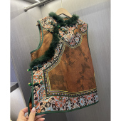 马夹坎肩 全开襟薄款 重工刺绣兔毛边新中式 国风马甲