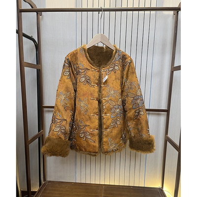 獭兔毛真毛皮草重工钉珠刺绣加厚冬款外套新中式国风贵气高端上衣