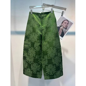 国风裤 九分阔腿裤 子 气质人丝花苞裤 女秋 宽松大码 立体浮雕新中式