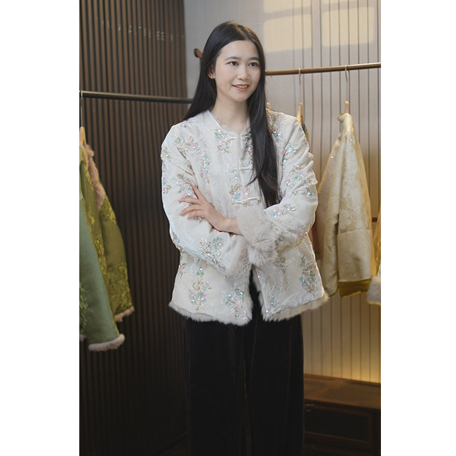 兔毛皮毛一体 人丝丝绒 重工钉珠亮片加厚新中式国风皮草外套,女装/女士精品,上衣,淘宝优惠券,粉丝福利购,淘宝优惠卷