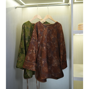 老钱风高级感新中式提花衬衫2026秋季新款禅意风宽松阔袖茶服上衣