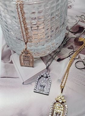 2025新款满钻城堡幸福幸运之门项链轻奢设计小众锁骨链吊坠