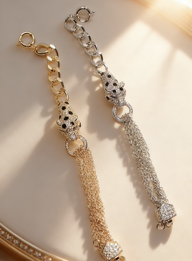 2025新款时尚简约气质镶钻豹子金币手链手饰女手链拼接链条款