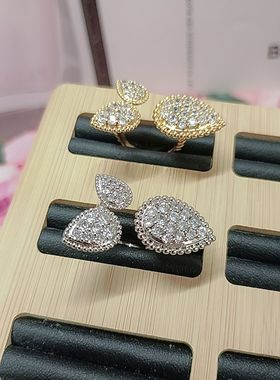 2025新款法式气质微镶水滴戒指女小众轻奢两色金色耳坠高级感