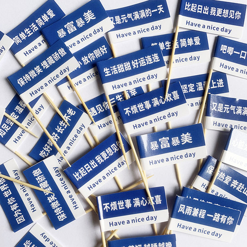 网红现货牙签旗蓝色路牌文字小旗