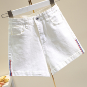 女纯棉高腰2025年夏季 新款 潮ins牛仔短裤 白色短裤 女士a字时尚 外穿