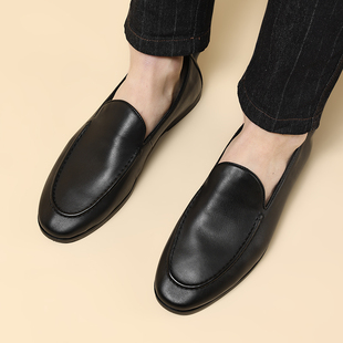 男 锐采2025春夏新款 英伦风小皮鞋 一脚蹬舒适软底真皮乐福鞋 豆豆鞋