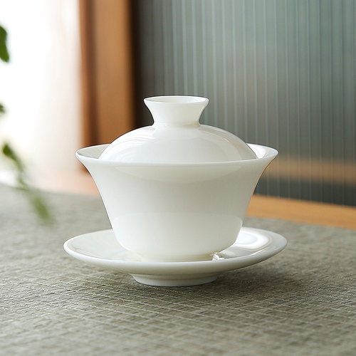 120毫升小号功夫茶盖碗羊脂玉瓷