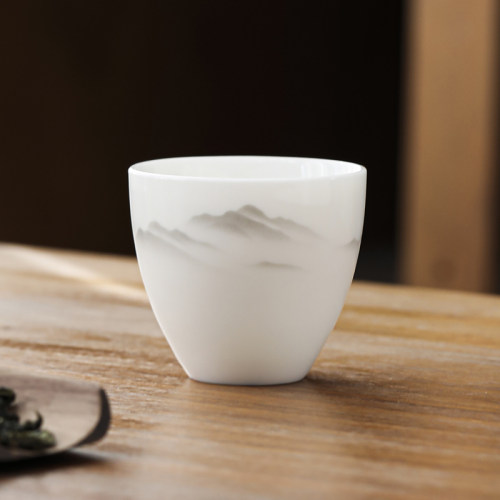 70ml水墨山水羊脂玉瓷小茶杯绿茶功夫茶杯品茗杯茶盏主人杯家用
