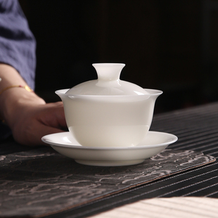 200ml亮光冰种玉瓷大号三才盖碗可悬停泡茶碗茶具办公室大泡茶杯