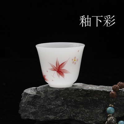 40ml釉下彩手绘精致女士主人杯亮光冰种玉瓷小号茶杯反口品茗杯