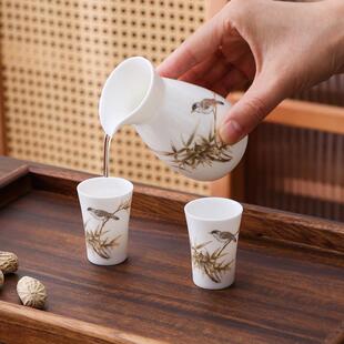 15ml花鸟白酒酒杯酒具分酒器羊脂烈酒酒壶酒杯一口杯一两小酒杯