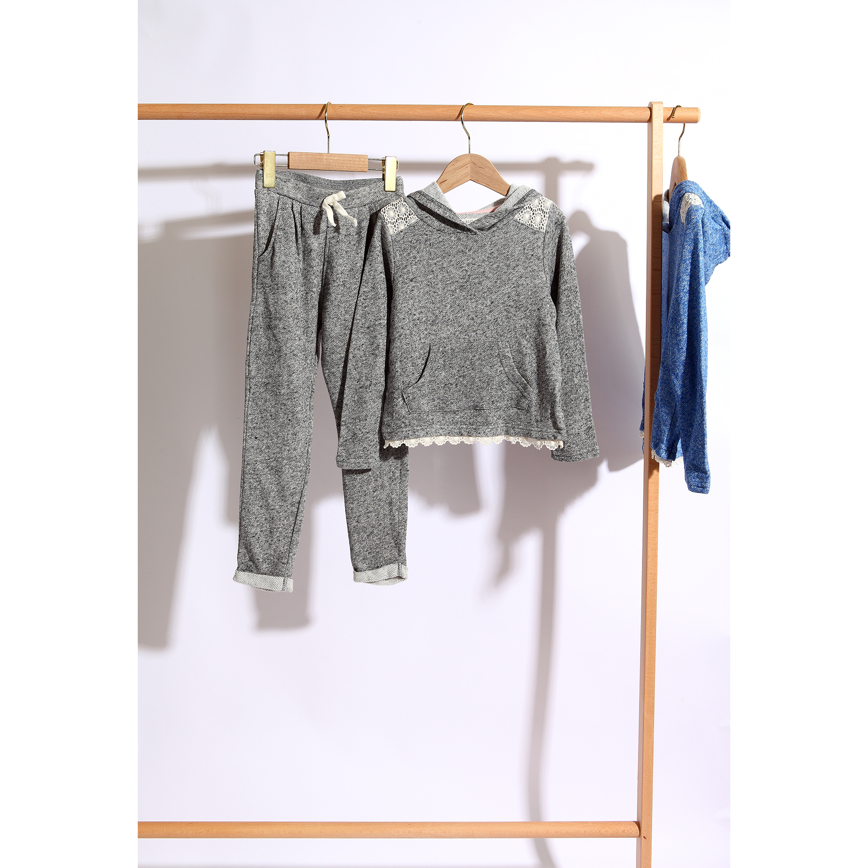 清仓特价HM女童毛圈连帽卫衣松紧腰休闲运动裤子