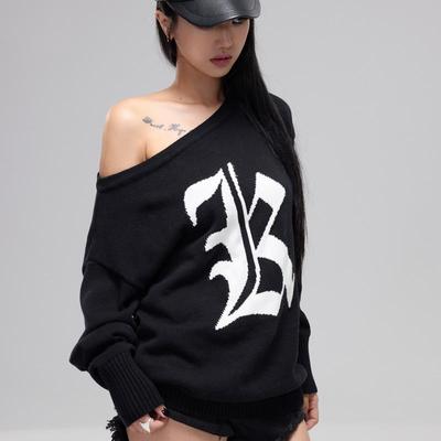 美式复古辣妹露肩毛衣秋冬新款