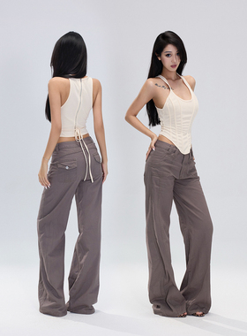 Kilonova美式复古辣妹低腰分割牛仔裤女基础百搭修身显瘦阔腿裤