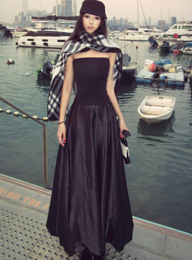 Kilonova法式黑色高腰蓬蓬半身裙小众高腰显瘦垂感a字伞裙长裙