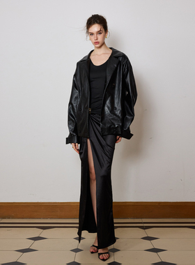 Kilonova欧美风复古西装领皮衣外套2025秋冬新款百搭PU皮夹克上衣