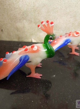 纯手工制作动物琉璃孔雀小摆件