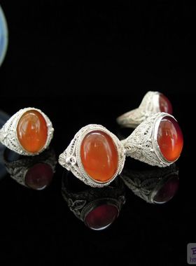 古韵风银色玛瑙戒指铜镀金