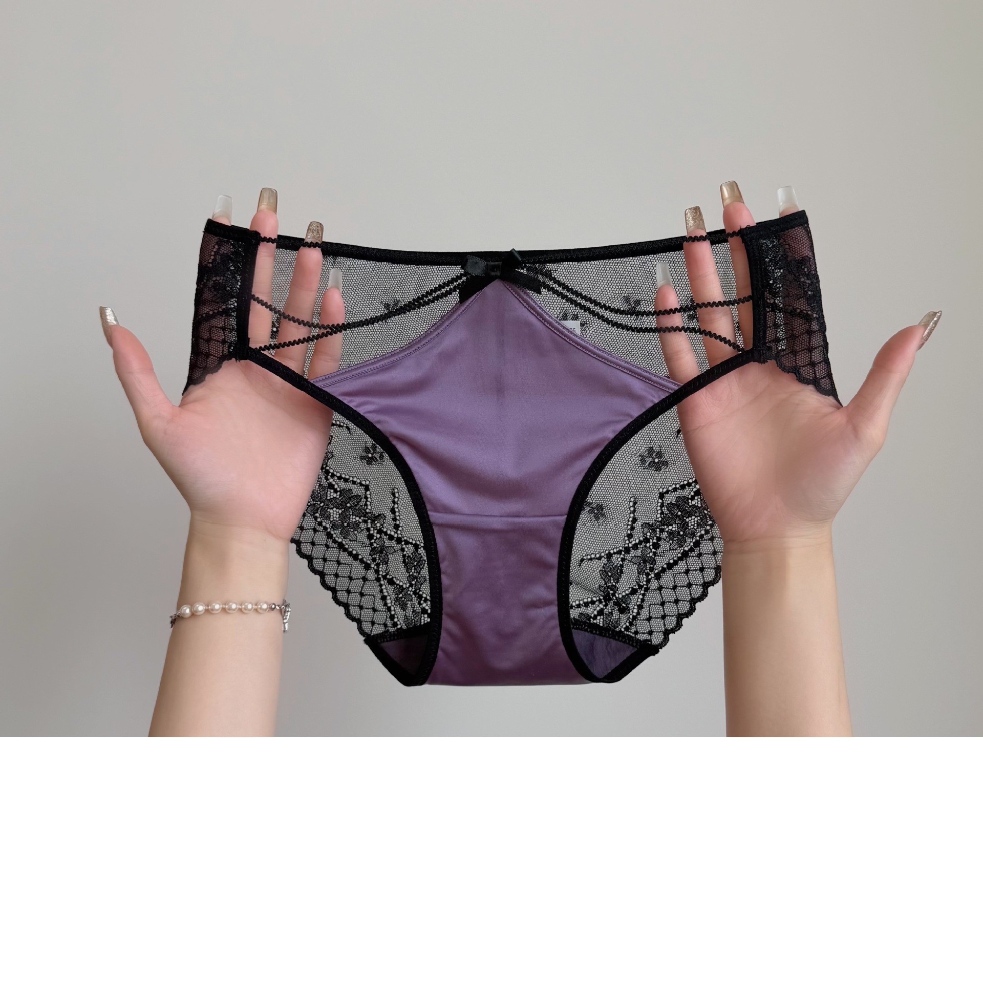 诱惑无痕提花透明黑色三角裤紫色微醺~ 性感御姐蕾丝女士内裤撩人