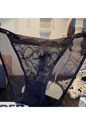 黑色白色三角裤女士细带纯欲透气蕾丝内裤头新款时尚低腰烫钻网纱