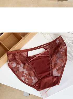 黑色欧美钻饰镂空性感纯欲低腰丝滑蕾丝网纱女士三角内裤提花棉裆