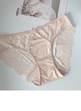 日系粉色镂空透气纯棉内裆黑色舒适大码女三角裤蕾丝性感纯欲内裤