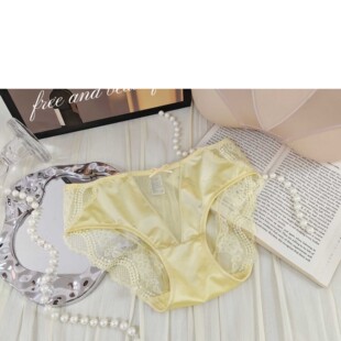 女士舒适透气亲肤内裤 甜美蕾丝花边网纱蝴蝶结性感纯欲 黄色内裤