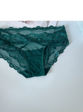梦里着迷小性感透气黑色纯棉内裆三角裤蕾丝网纱墨绿内裤女士纯欲