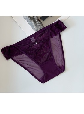 深紫色魅惑镂空法式性感蕾丝内裤棉内裆少女透气纯欲风低腰三角裤