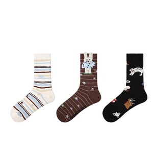 文艺复兴袜子女加绒加厚秋冬季百搭ins潮仿貂绒咖啡条纹中筒袜