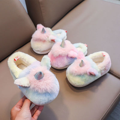 幸福玛丽女童毛毛鞋儿童棉鞋冬季加绒加厚宝宝小童冬鞋包跟棉拖鞋