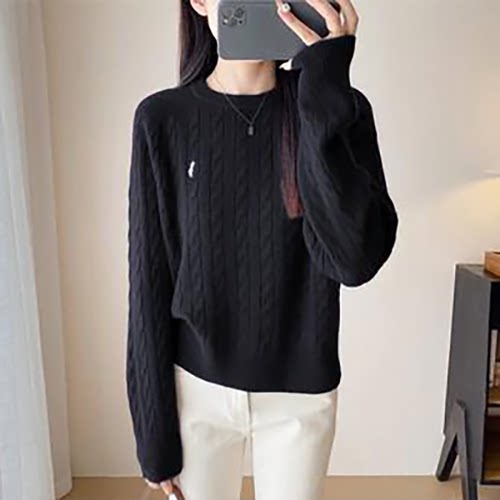 秋冬加厚圆领绣花显瘦打底毛衣女