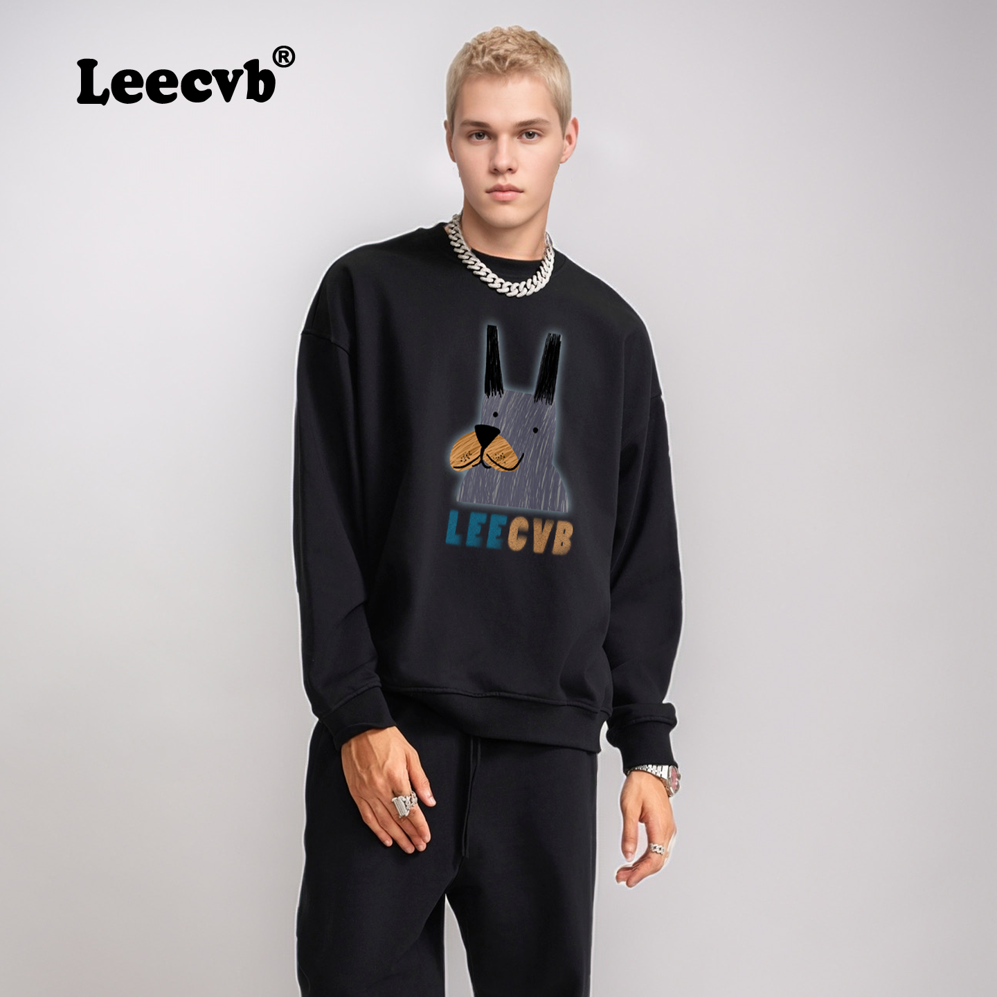 Leecvb2025秋冬新款重磅美式复古时尚流行情侣卫衣男款打底衫上衣