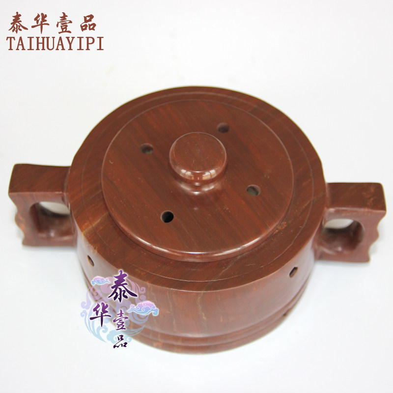 泰华木鱼石保健艾灸罐温灸器 手工石制经络保健按摩器艾灸壶