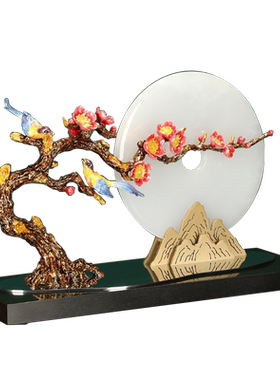 喜上眉梢天然玉石平安扣装饰品摆件乔迁新居礼品客厅办公室工艺品