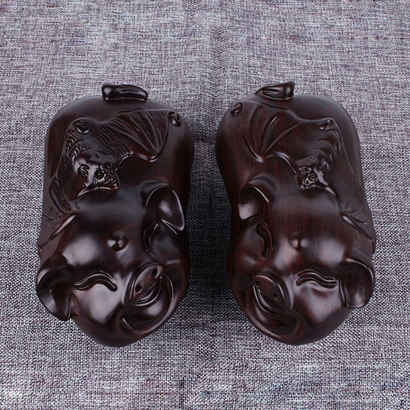 木雕福猪摆件十二生肖发财猪花梨实木工艺家居饰品风水办公室礼品