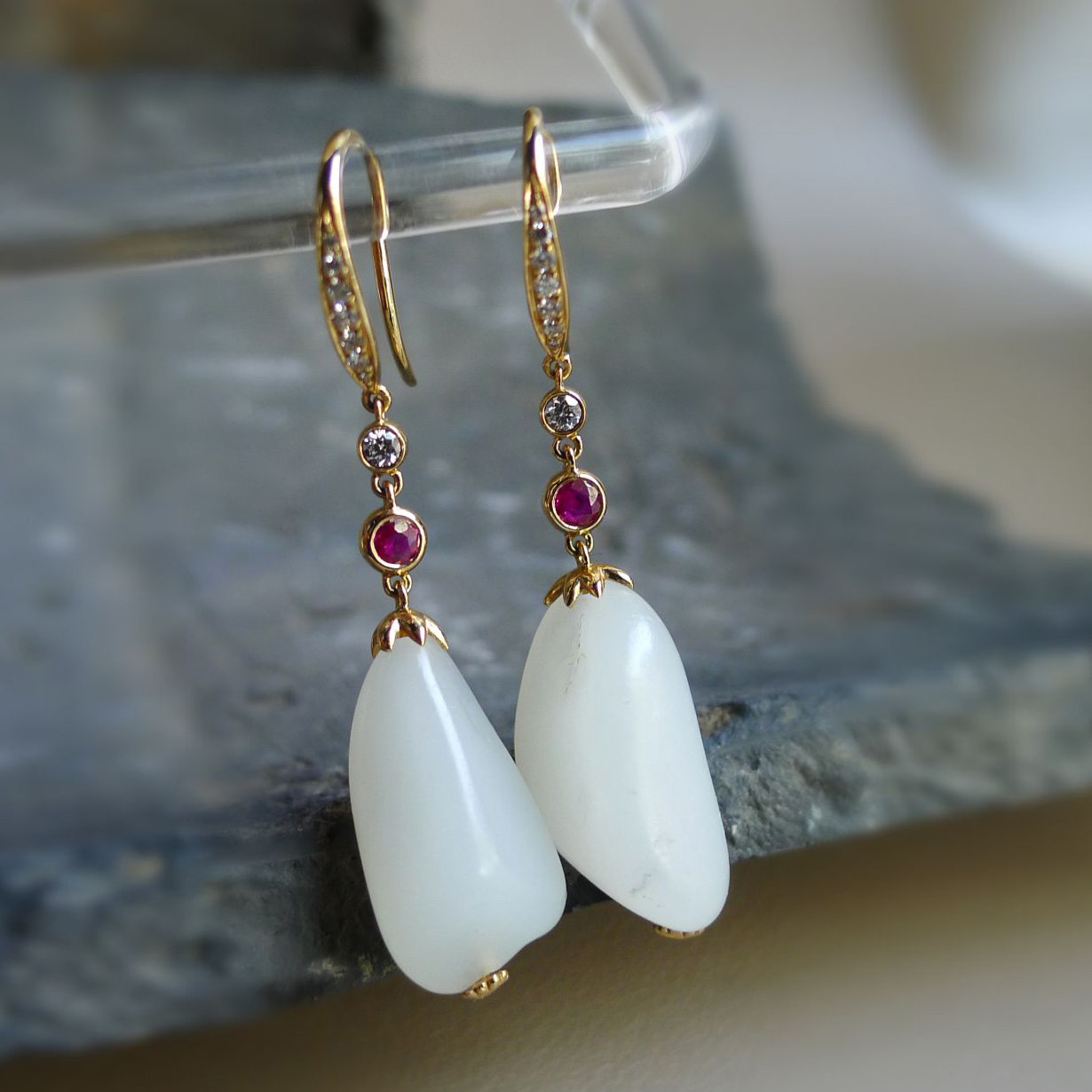 纯翠珠宝现货新品 天然新疆和田籽料独籽耳坠耳环18K金钻石红宝石,珠宝/钻石/翡翠,耳饰,淘宝优惠券,粉丝福利购,淘宝优惠卷