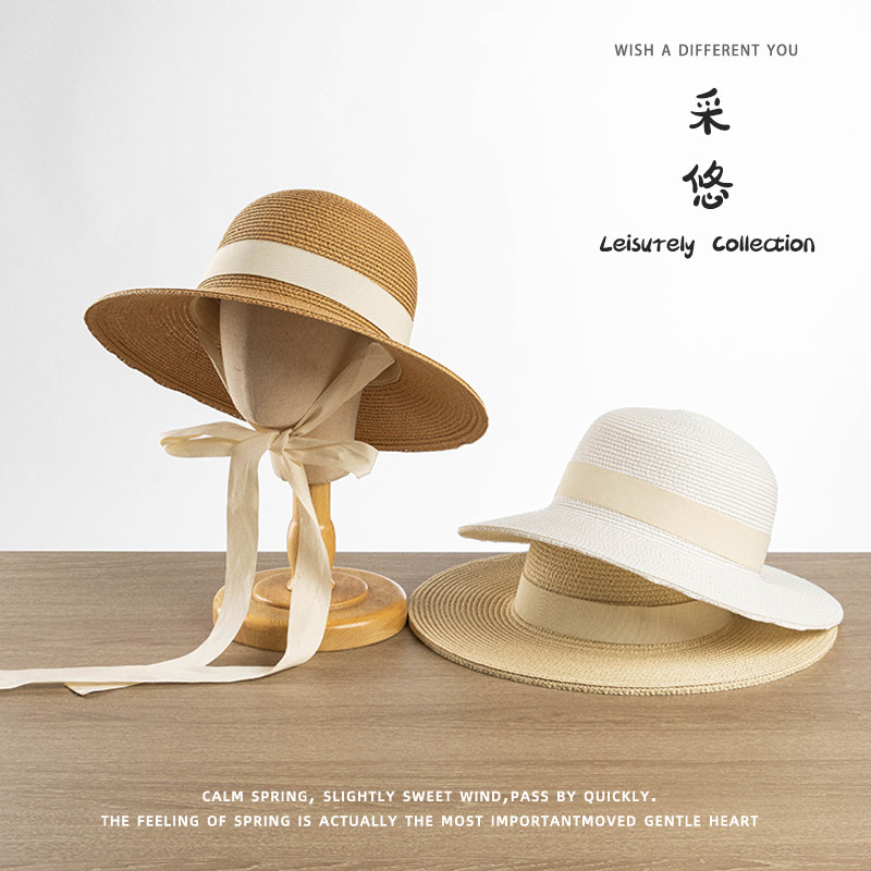 儿童草帽遮阳宽檐户外防风绳防晒带圆顶草帽草编帽宝宝帽子