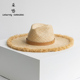 春夏新款 草帽皮带毛边大檐手编拉菲草爵士帽子女防晒沙滩海边度假