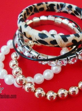 波西米亚风多层复古珍珠豹纹手环