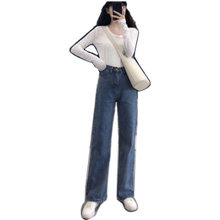 cherrykoko【特价清仓】韩风时尚裤子破洞直筒牛仔裤女新款潮