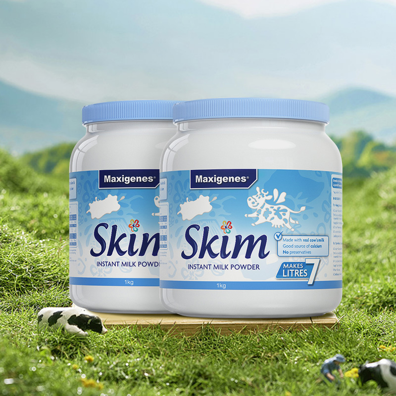 进口美可卓澳洲进口成人蓝胖子脱脂牛奶粉学生早餐奶粉1kg*2罐