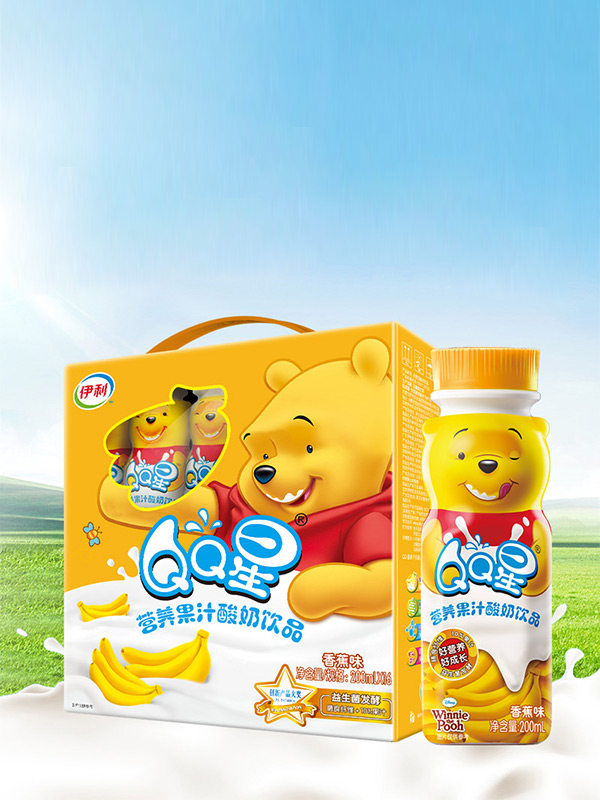 伊利 QQ星营养果汁香蕉味酸奶 200ml*16瓶/箱 儿童成长酸奶